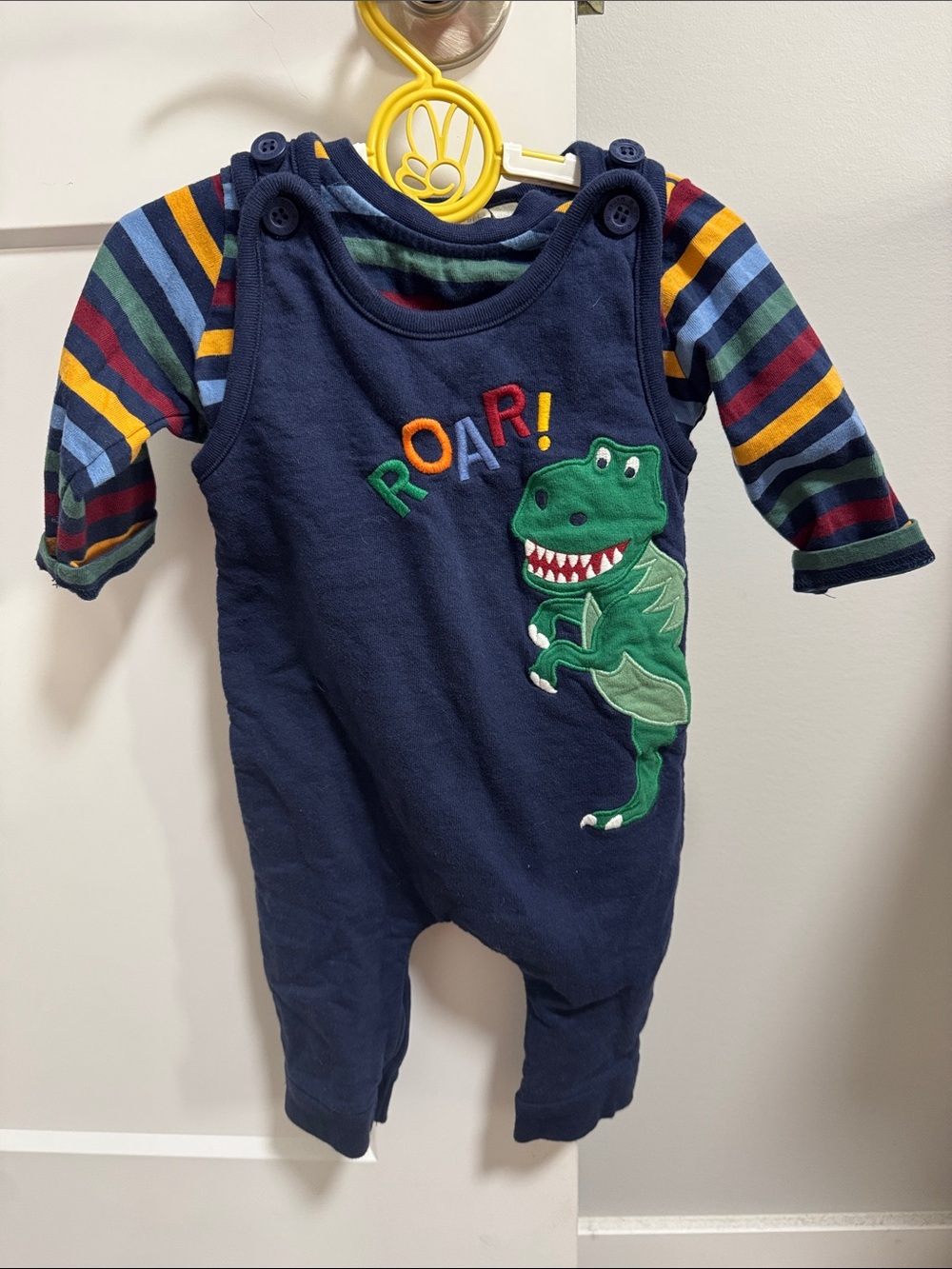 JoJo Maman Bebe Navy Dino 'ROAR' Two-Piece with Striped Sleeves